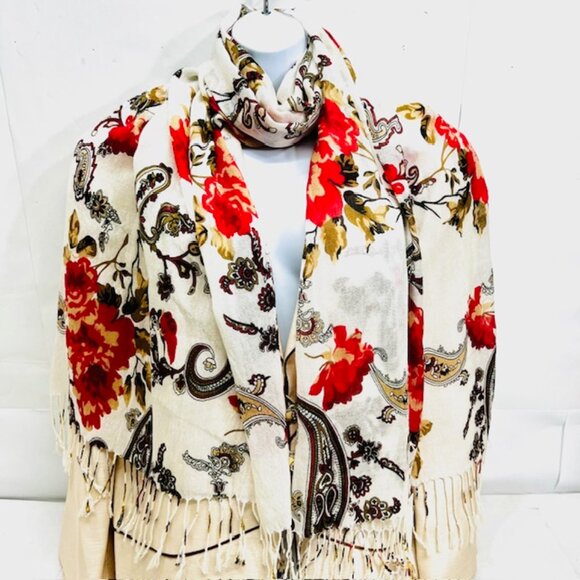 CALYPSO ST. BARTH  Soft Cotton Cashmere Pink White Scarf Wrap Fring 80"x 56(50 - Picture 6 of 8